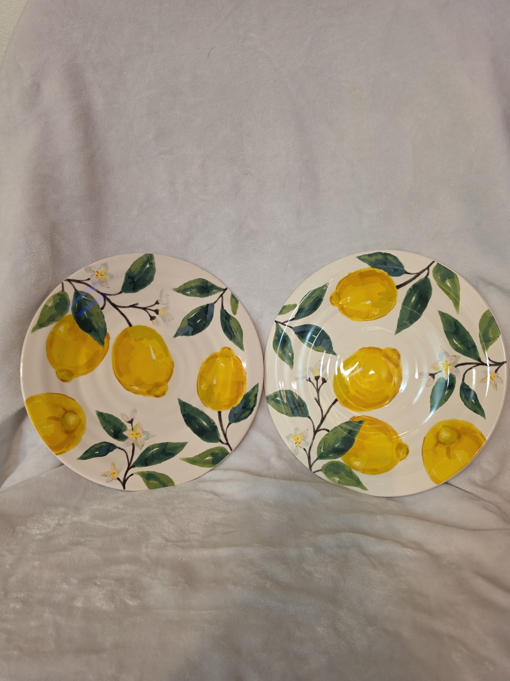 Pier 1 Yellow Lemon and Green Leaf Ceramic Dinner Plates - Set of 2